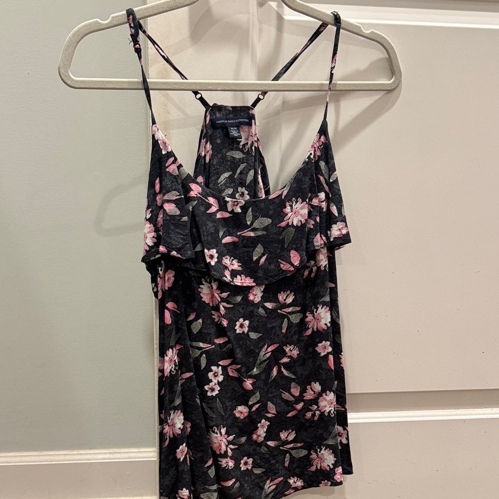 American Eagle Floral Strappy Ruffle Top
